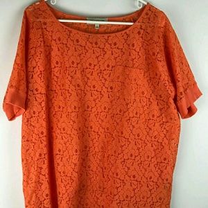 Jones New York Woman Orange Lace Blouse Top s.1X